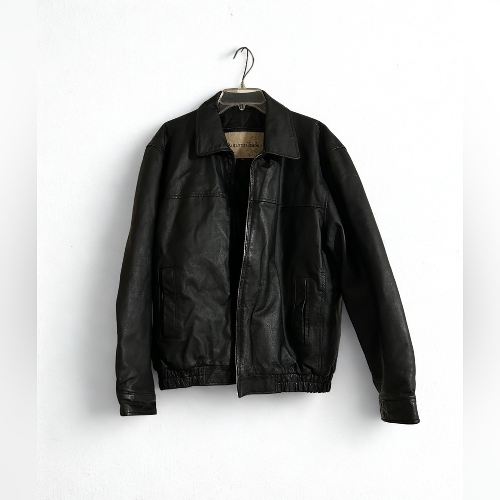 Men's Black Leather Bomber Jacket